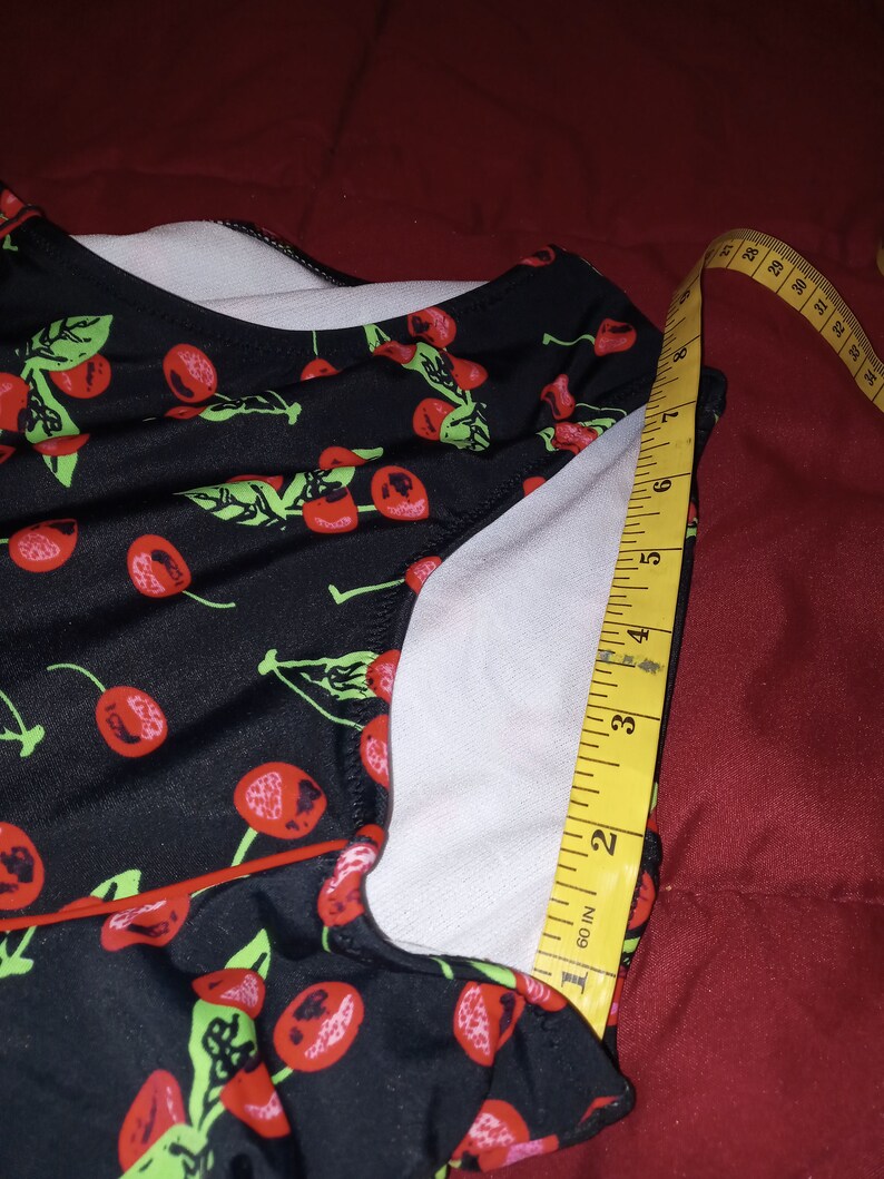 Pinup cherry bathing suit swimwear vintage inspired high top Waist 26 beach wear Bust 32 female dots rockabilly Size XS ba\u00f1ador