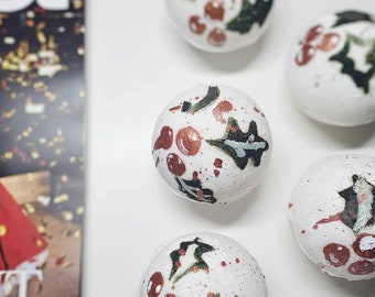 Magic Holly Tree bath bomb Hand painted  bath fizzer with Christmas scent warm ideal for present for her and all family