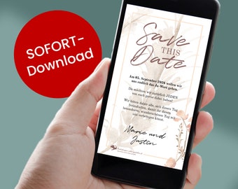 Digitale Save the Date Karte - Modern Boho / Elektronische Save the Date Vorlage im Boho-Stil / Direkter Download