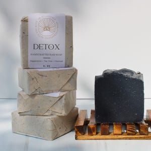 Detox Handcrafted Soap Activated Charcoal Bentonite Clay Deep Cleansing Detox Bar Natural Tea Tree Peppermint Soap Handmade Artisan Soap