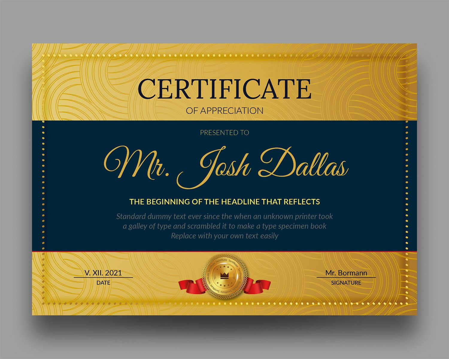 Certificate of Appreciation Gold Certificate Template PDF Printable
