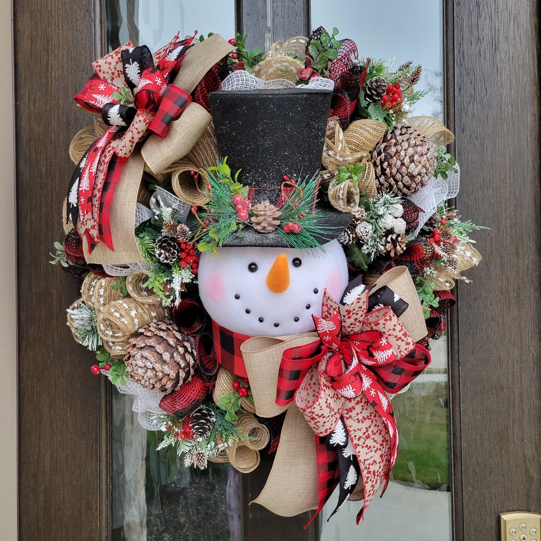 Snowman Wreath Winter Wreath Christmas Porch Decor Snowman - Etsy