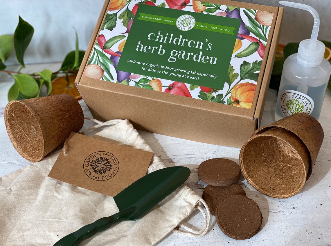 Kid's Indoor Herb Garden Grow Kit Gardening Gift Box Etsy