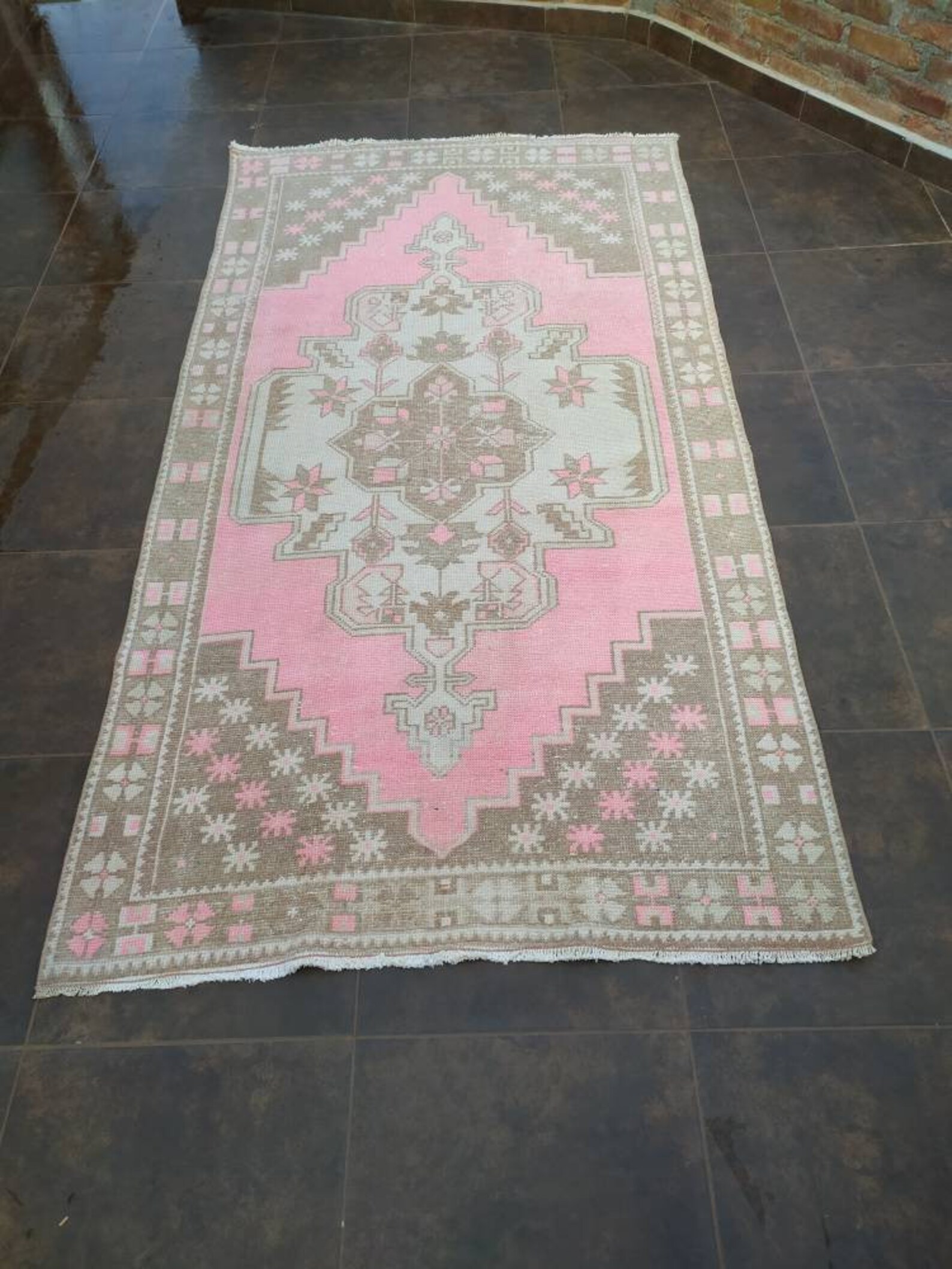 Pink Turkish Carpet Vintage Area Rug Turkish Handmade Wool Etsy