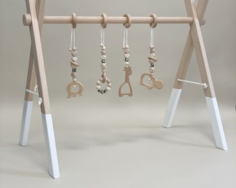 PLAY BOW made of wood LIVO with trailer, baby gym wood, play trapeze for changing table, play arch trailer personalized