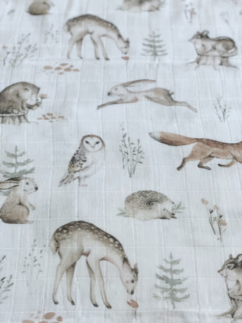 Bio Musselintuch FOREST ANIMALS Pucktuch Swaddle Mulltuch Spucktuch Stilltuch Schnuffeltuch Babydecke Wickeltuch Waldtiere Bild 4