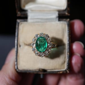 Anillo de esmeralda de talla ovalada: plata de ley 925, detalles de diamantes americanos, anillos de compromiso, joyería vintage