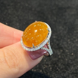 Luxury Orange Jadeite ring 925 Sterling Silver ring Beautiful Jadeite Cabochon gemstone ring gift for her Vintage & Art Deco Ring for women