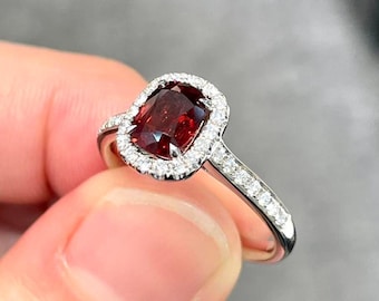 Cushion Cut Red Garnet Ring: Vintage Sterling Silver Engagement Ring