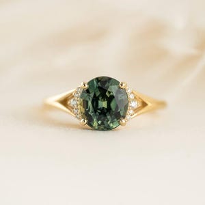 Teal Sapphire Ring: 925 Sterling Silver, American Diamond Accents