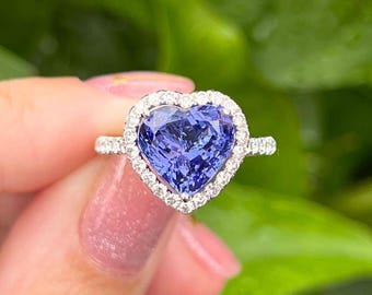 Heart Tanzanite Ring: 925 Sterling Silver, American Diamond Halo engagement rings vintage jewelry