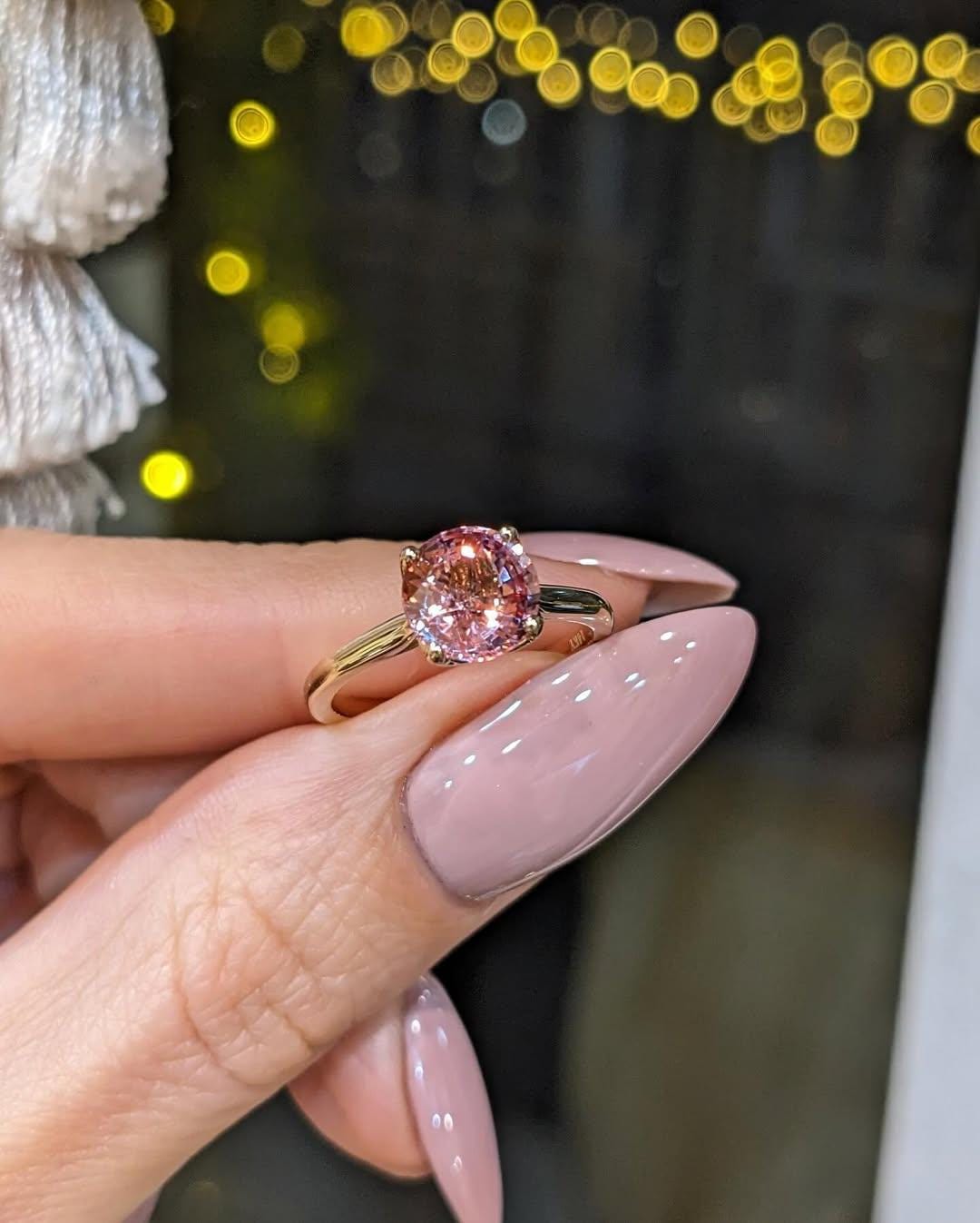 Pink Spinel Engagement Ring: 925 Sterling Silver Bar Setting - Etsy