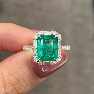 Kolumbianischer Smaragd Verlobungsring - Sterlingsilber Vintage Stil, Smaragdschliff, Mai Geburtsstein