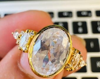 Oval Moissanite Ring: Vintage 925 Sterling Silver Engagement Ring