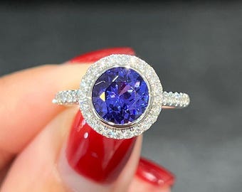 Round Tanzanite Ring: 925 Sterling Silver Vintage Design engagement rings vintage jewelry