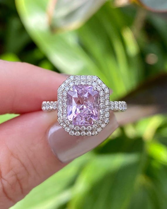 Purple Tourmaline Ring: Asscher Cut Sterling Silver Engagement