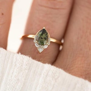 Teal Sapphire Ring: Pear Cut, 925 Sterling Silver, Gold Plated