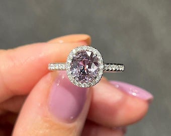 Oval Lavender Sapphire Ring: 925 Sterling Silver, American Diamond engagement rings vintage jewelry