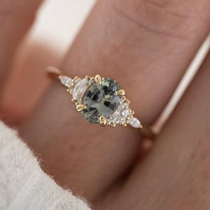 Oval Teal Sapphire Ring: 925 Sterling Silver, American Diamond Accents