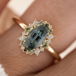Teal Sapphire Ring: Marquise Sterling Silver Vintage Style