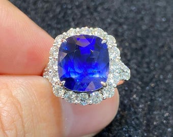Vintage Cushion Cut Blue Sapphire Ring: Sterling Silver Engagement Ring