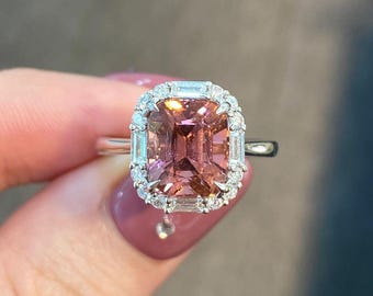 Anillo de turmalina rosa vintage, hermoso anillo de turmalina con corte cojín, anillo de turmalina de plata esterlina 925, regalo para ella para su anillo de bodas.