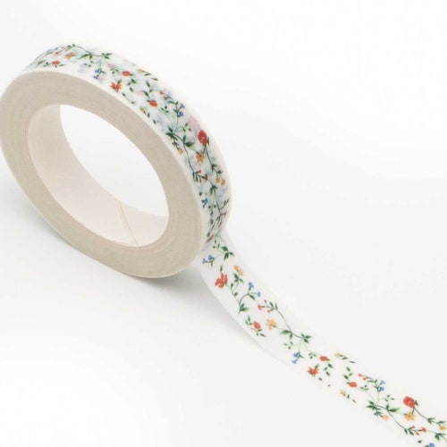 Flower Stem Skinny Washi Tape Floral White Thin Skinny Washi Etsy
