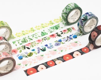 Floral & Botanical Washi Tape | Camellia, Palm Leaf, Wildflower, Pink Flower Washi Tapes | 15mm x 7m | Infeelme