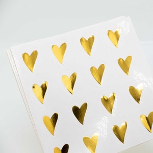 Pegatinas de corazón con lámina dorada / 80 unidades / Sello de sobre redondo con forma de corazón con lámina dorada, sello de invitación de boda con papel de respaldo transparente o blanco