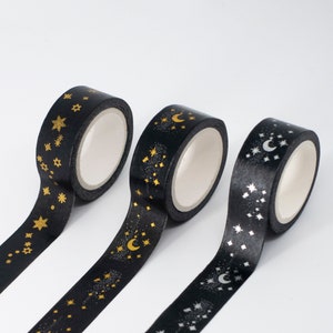 Black & Gold Moons and Stars Washi Tape | 15mm x 5m | for scrapbooking, journal decoration