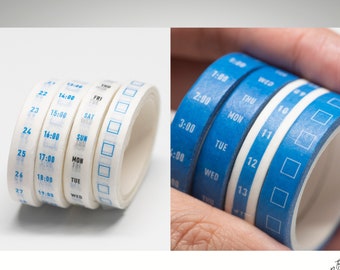 Time Management Washi Tape Set | 4 Rolls | 8mm x 5m | for bullet journal decoration and managing work log