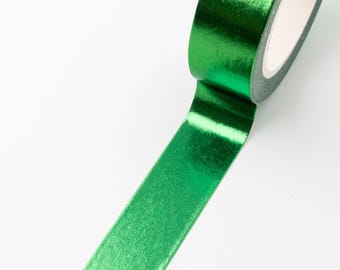 Emerald Green Foil Washi Tape 15mmx10m | Metallic Masking Tape for Scrapbooking, Gift Wrapping