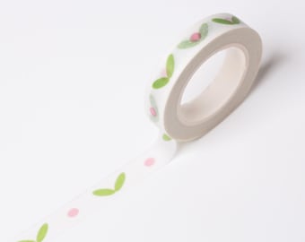 Flower & Leaf Washi Tape | 8mmx10m White Thin Decorative Tape for Scrapbooking, Planner Decor