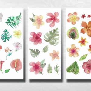 Tropical Flower & Leaf Stickers | 3 Sheets| Flamingo flower, Monstera Die-cut Stickers | Washi Paper Stickers