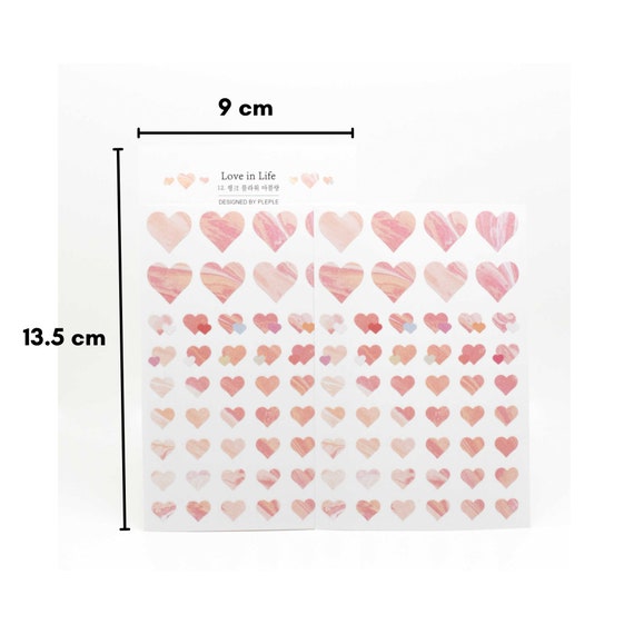 Pink & White Marbling Heart Stickers Pack of 2 Cute Korean Heart