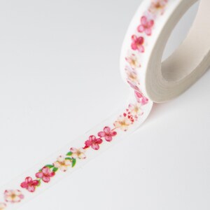 Nastro washi sottile con petali di Sakura rosa acquerello / 8 mm x 7 m Nastro sottile bianco per bullet journal, cornici e scrapbooking