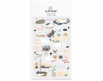 Suatelier Lazy Cat Stickers | Korean Stationery | Matte Coated Paper | No.1093 Meow