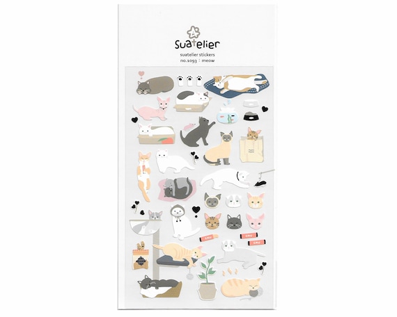 Suatelier Lazy Cat Stickers | Korean Stationery | Matte Coated Paper | No.1093 Meow