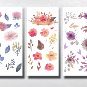 Watercolour Flower Stickers | Flower Die-cut Stickers | Washi Stickers
