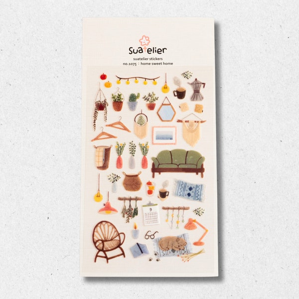 Suatelier Home Utensils, Furniture, Flowers, Plants Stickers | 1 sheets | Suatelier Stickers No.1075 Home Sweet Home