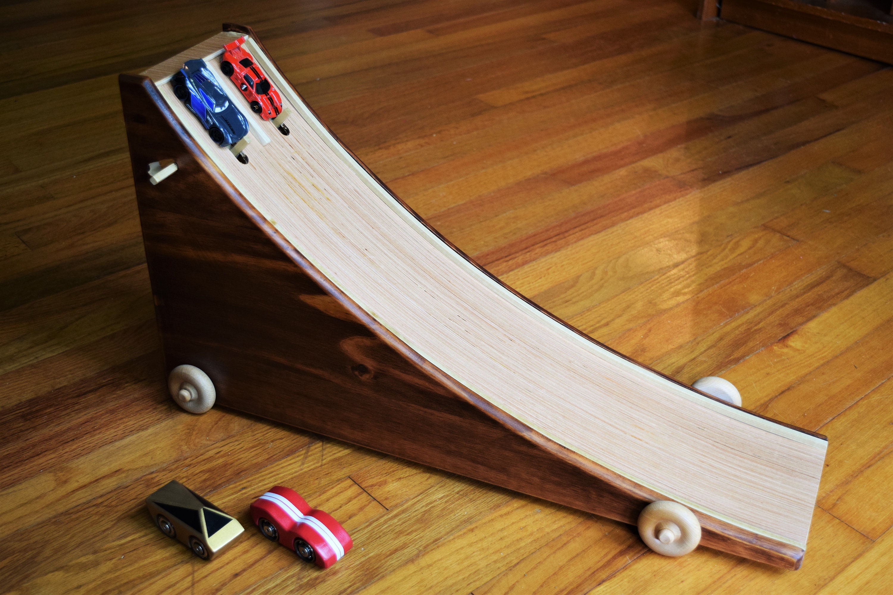 Wooden Toy Race Track Toy Car Ramp Stained Extra Wide Etsy
