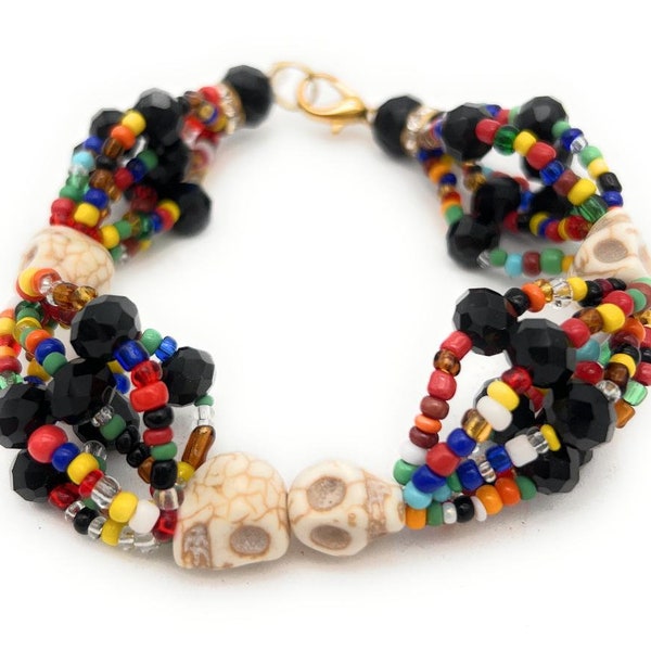 OSAIN - Santeria Beaded Maso Bracelet/Ilde with Skulls