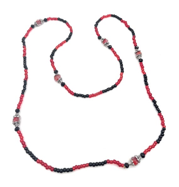 ELEGUA - Santeria Glass Bead Necklace, Red and Black, 17