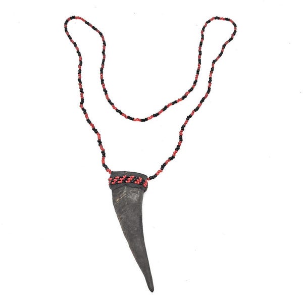 ELEGUA - Santeria Bead Necklace with Horn, Black and Red
