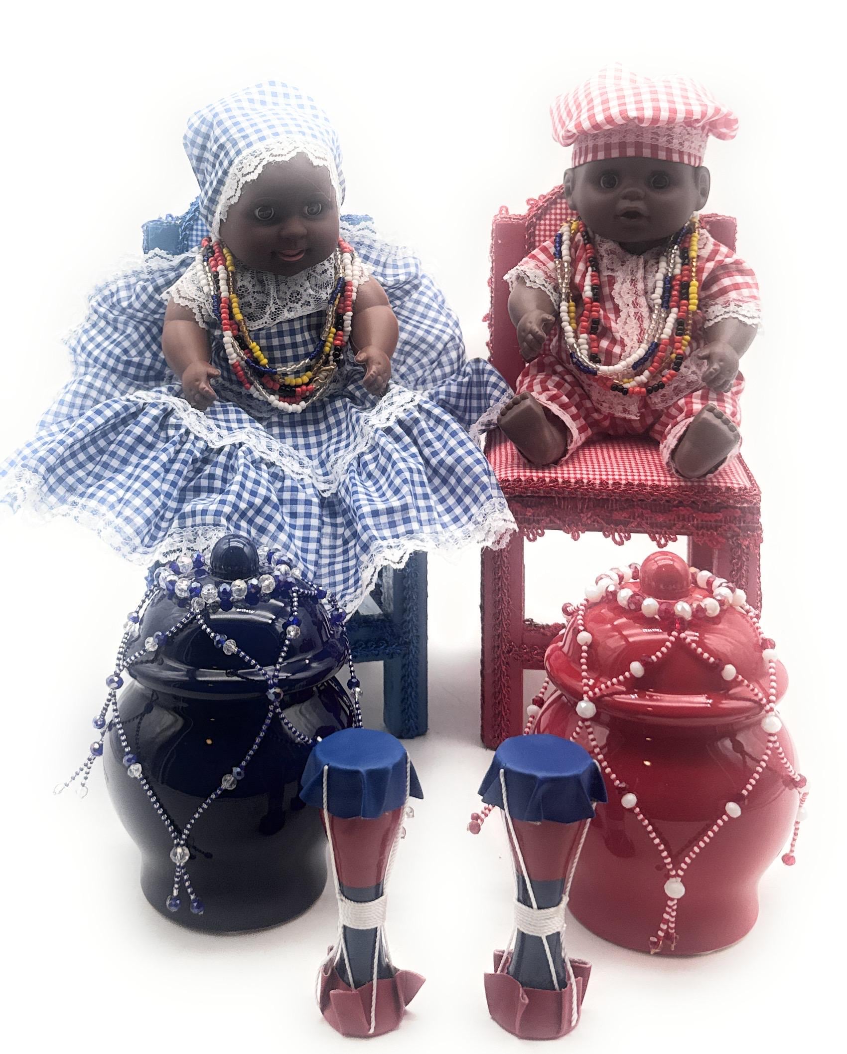 SHANGO Y YEMAYA - Jimaguas (Twins) Complete Set - Munecos con Potiches de Ceramica Y Mas