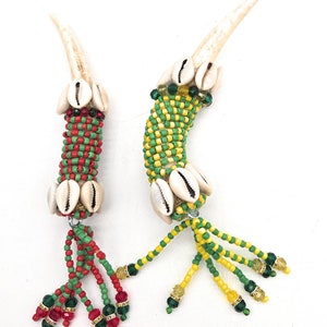 ORULA - Santeria Yoruba Beaded Deer Antler for IFA / Tarro de Venado para IFA Orula Orisha,  7 Inches