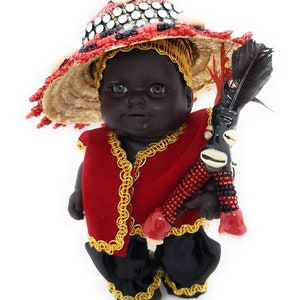 ELEGUA BABY BOY - Santeria Elegua Doll with Decorated Hat & Garabato (Small)