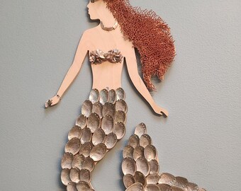 Mosaico de sereia com abalone e coral