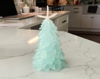 Presente de decoração costeira de árvore de vidro do mar azul gelado