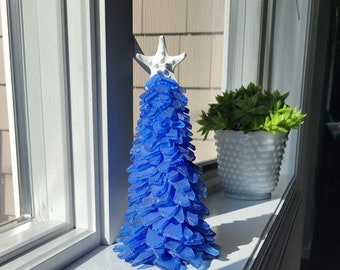 Árbol de Navidad de vidrio marino de color azul cobalto